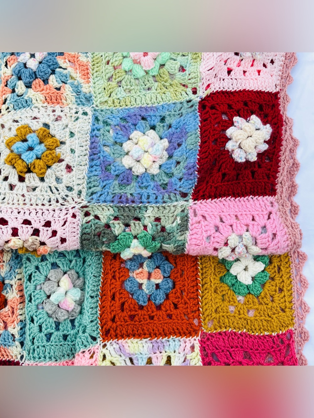 Vintage Granny Square Crochet Afghan Throw Blanket Handmade Boho Cottagecore - Picture 8 of 16